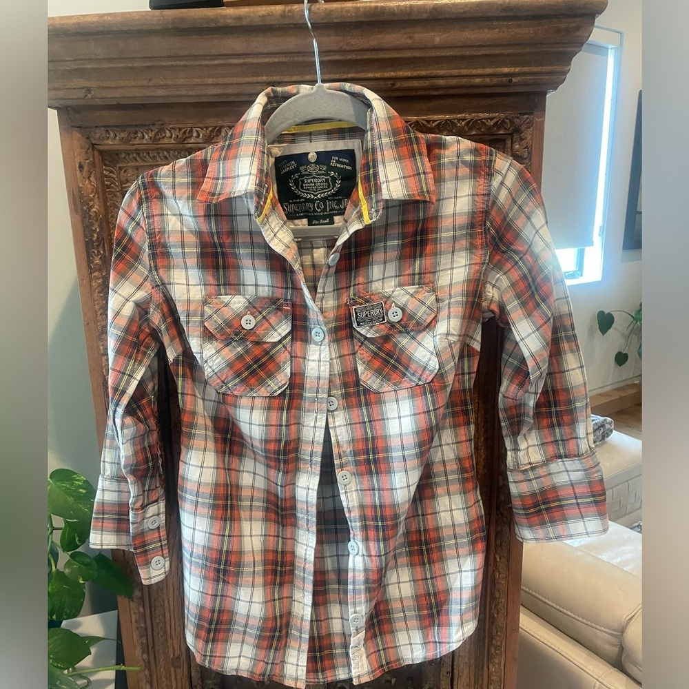 Superdry Red White Gray Plaid Button-Down Shirt